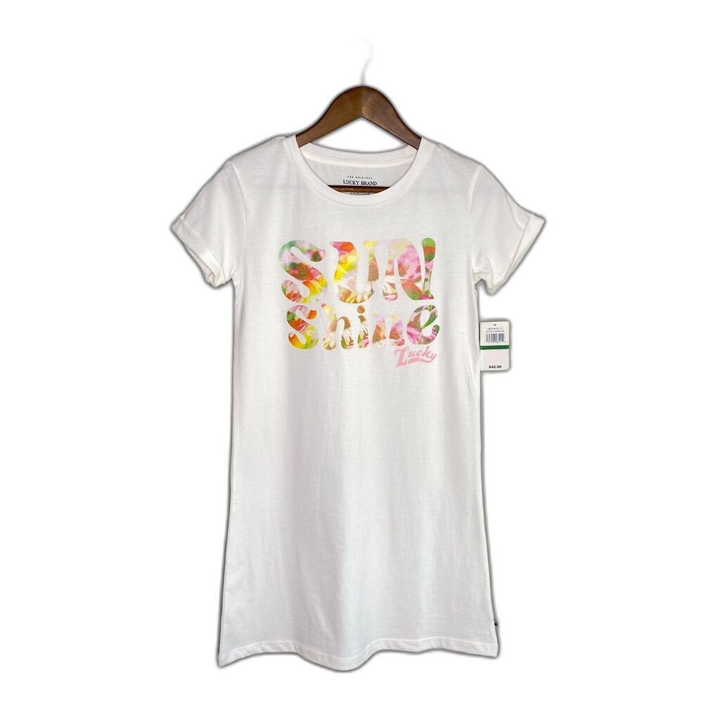 Lucky Brand Girl's Large (12/14) Cloud Dancer "Sunshine" Graphic T-Shirt Dress
